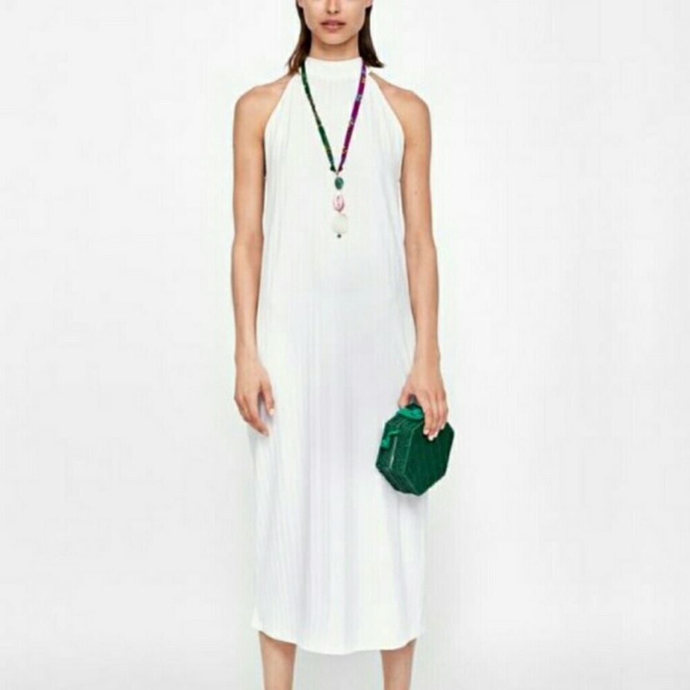 NWOT Zara white halter ribbed dress size M